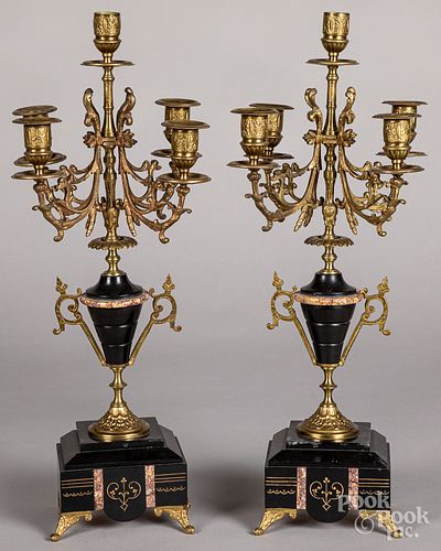 Pair of slate and gilt metal candelabra