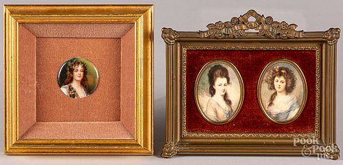 Group of miniature portraits and frames.