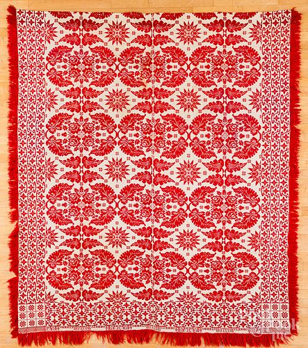 Red and white Jacquard coverlet