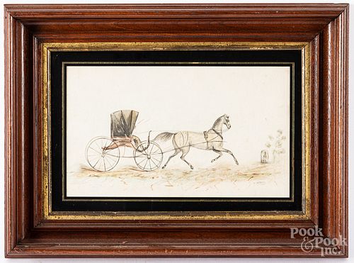 Watercolor drawing of a horse and buggy