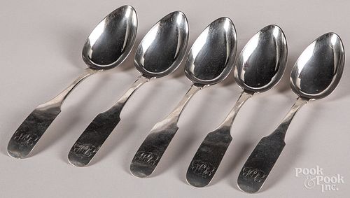 Five Pennsylvania coin silver serving spoons