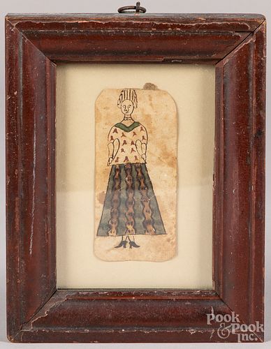 Watercolor fraktur drawing of a woman. 19th c.