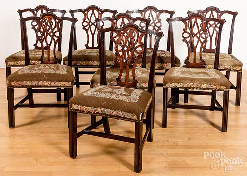 Eight George III style mahogany dining chairs