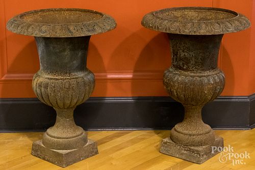 Pair of cast iron garden urns