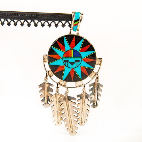 Native American Zuni Sunface , Sterling Silver Pendant