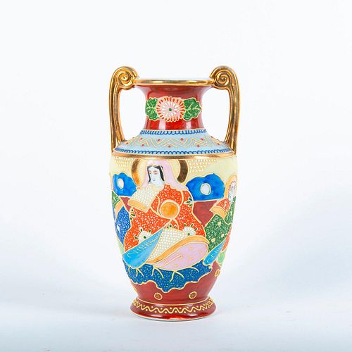 Japanese Satsuma Moriage Double Handled Vase