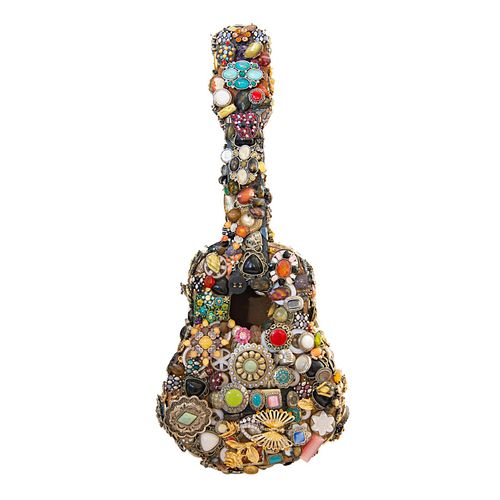 Small Jewelry Encrusted Guitar Tabletop Sculpture