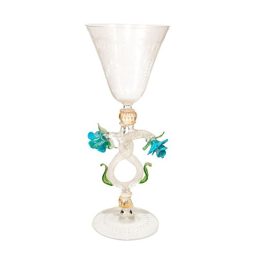 Venetian Art Glass Floral Wine Goblet