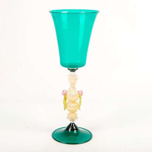 Venetian Art Glass Hand Blown Stemware Aqua Wine Goblet