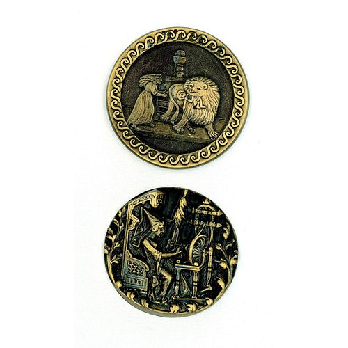 A Pair Of Brass Story Picture Buttons