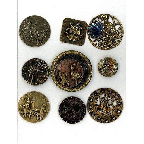 A Small Card Of Assorted Metal Picture Buttons