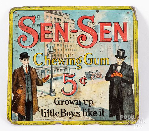 Sen-Sen Chewing Gum embossed tin advertising sign