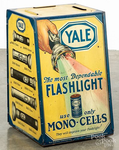 Yale Flashlight tin lithograph store display cabinet