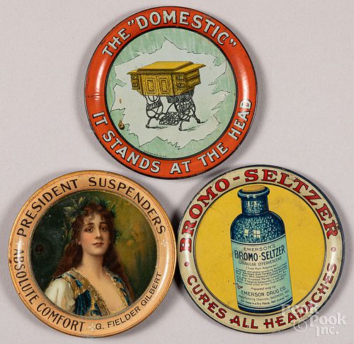 Three tin lithograph advertising tip trays