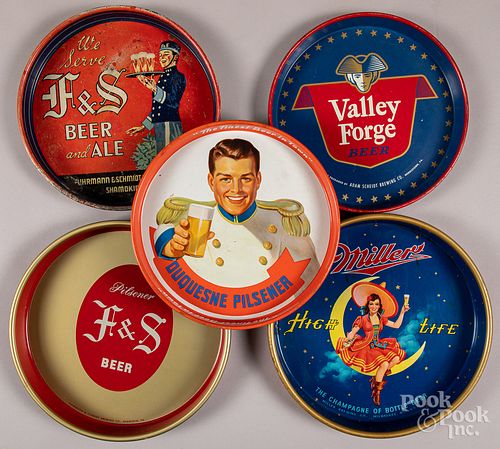 Ten tin lithograph advertising beer trays
