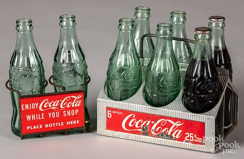 Coca-Cola tin and wire shopping cart bottle holder