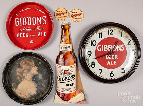 Group of Gibbons Beer advertising items