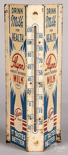Flynn Dairy tin lithograph wall mount thermometer