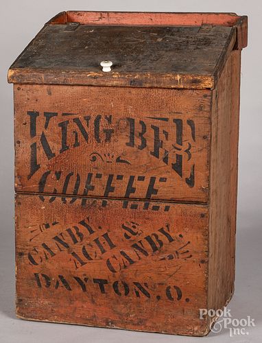 King Bee Coffee stenciled wooden bin