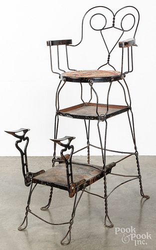 Steel and wire shoe shine chair, early 20th c.