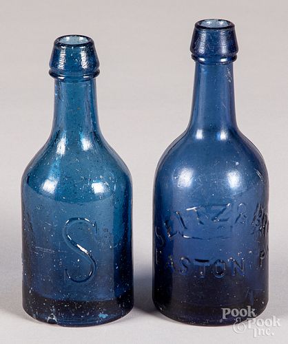 Two Seitz & Bro. Easton PA cobalt blob top bottles