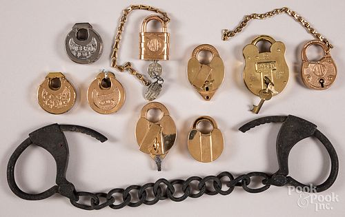 Collection of brass locks, etc.