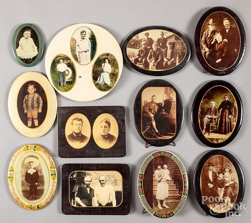 Thirty-seven Victorian celluloid on tin portraits