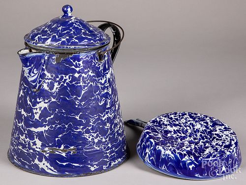 Two pieces of cobalt blue graniteware