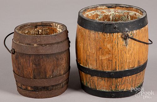 Two oak buckets, with bale handles