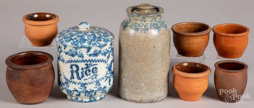 Group of stoneware and redware, 19th c.