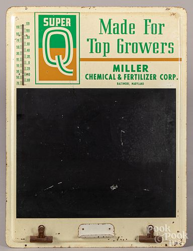 Super Q tin lithograph fertilizer thermometer/sign