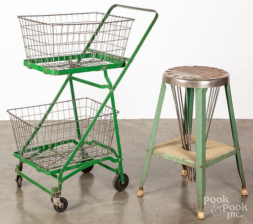 Steel and chrome country store stool/display rack