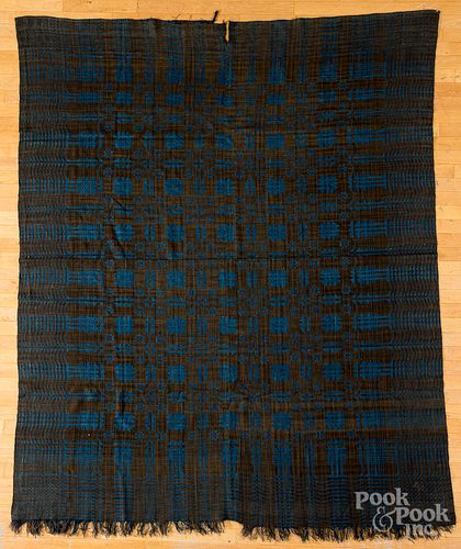 Blue and brown overshot coverlet