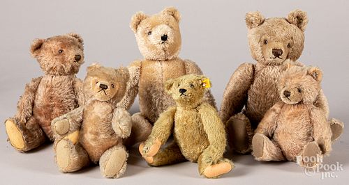 Six mohair teddy bears