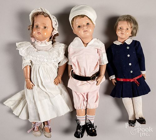 Three Schoenhut jointed wood dolls