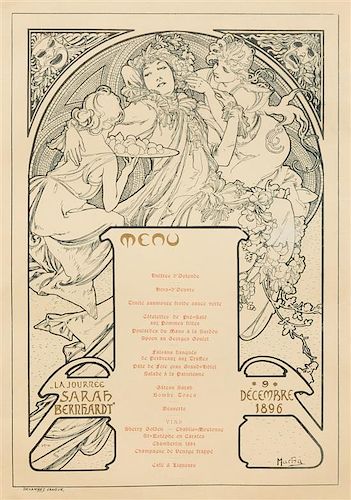 * After Alphonse Mucha, (Czech 1860-1939), Menu pour La Journee Sarah Bernhardt, 9 decembre 1896, 1896