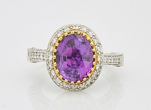 18K White Gold, Pink Sapphire and Diamond Ring