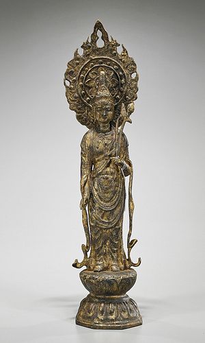 Tall Korean Gilt Bronze Kannon Figure 