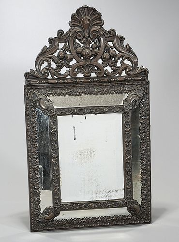 Antique Repousse Brass Wall Mirror