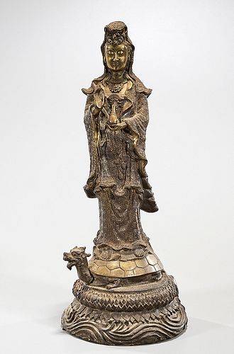 Chinese Gilt Metal Standing Guanyin 