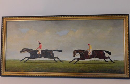 OIL PAINTING OF HORSE RACE 
