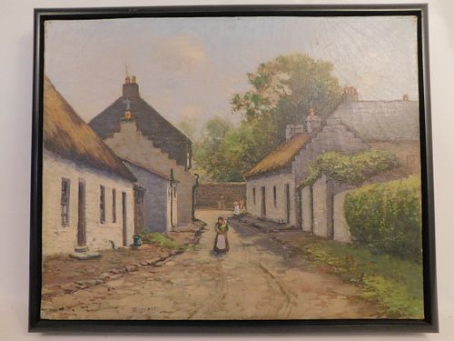 T. CAMPBELL PAINTING OF VILLAGE 