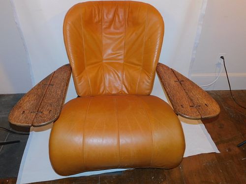 PACIFIC GREEN LEATHER PADDLE ARM CHAIR