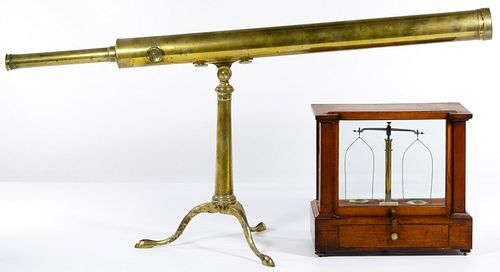Brass Telescope and Wood Cased Scale