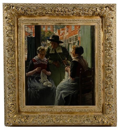 Walter MacEwen (American, 1860-1943) â€œGossipingâ€ Oil on Canvas