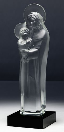 Lalique Crystal Madonna and Child Sculpture
