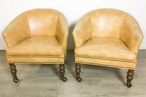 Pair of Ethan Allen Leather Club Chairs