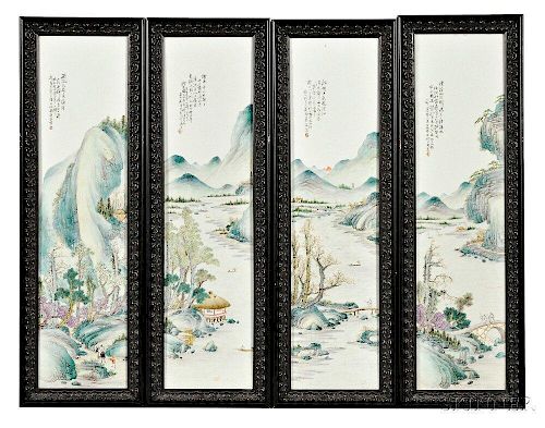 Set of Four Chinese Famille Rose Porcelain Plaques