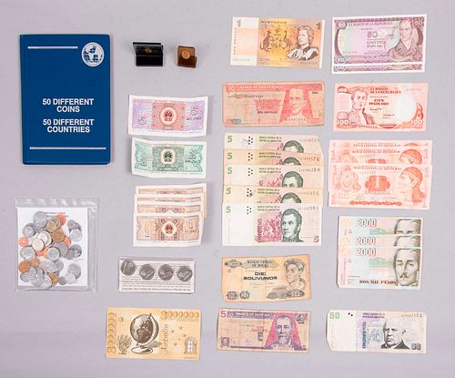 Colección de numismática mundial. Diferentes origenes,SXX. Consta de: monedas y billetes en diferentes valores faciales. Pz: 81