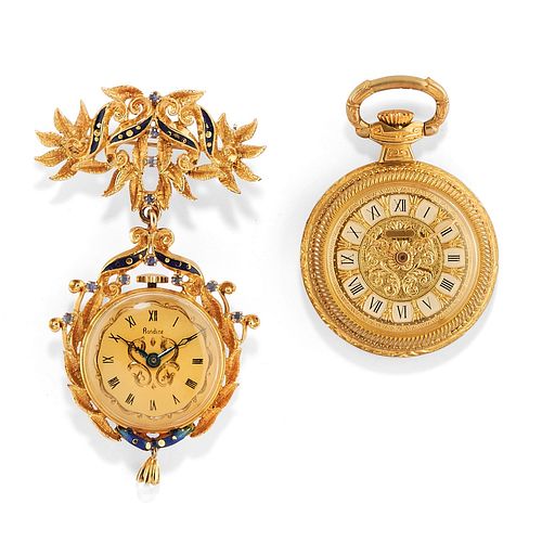 Two gilded metal and 18K yellow gold watches